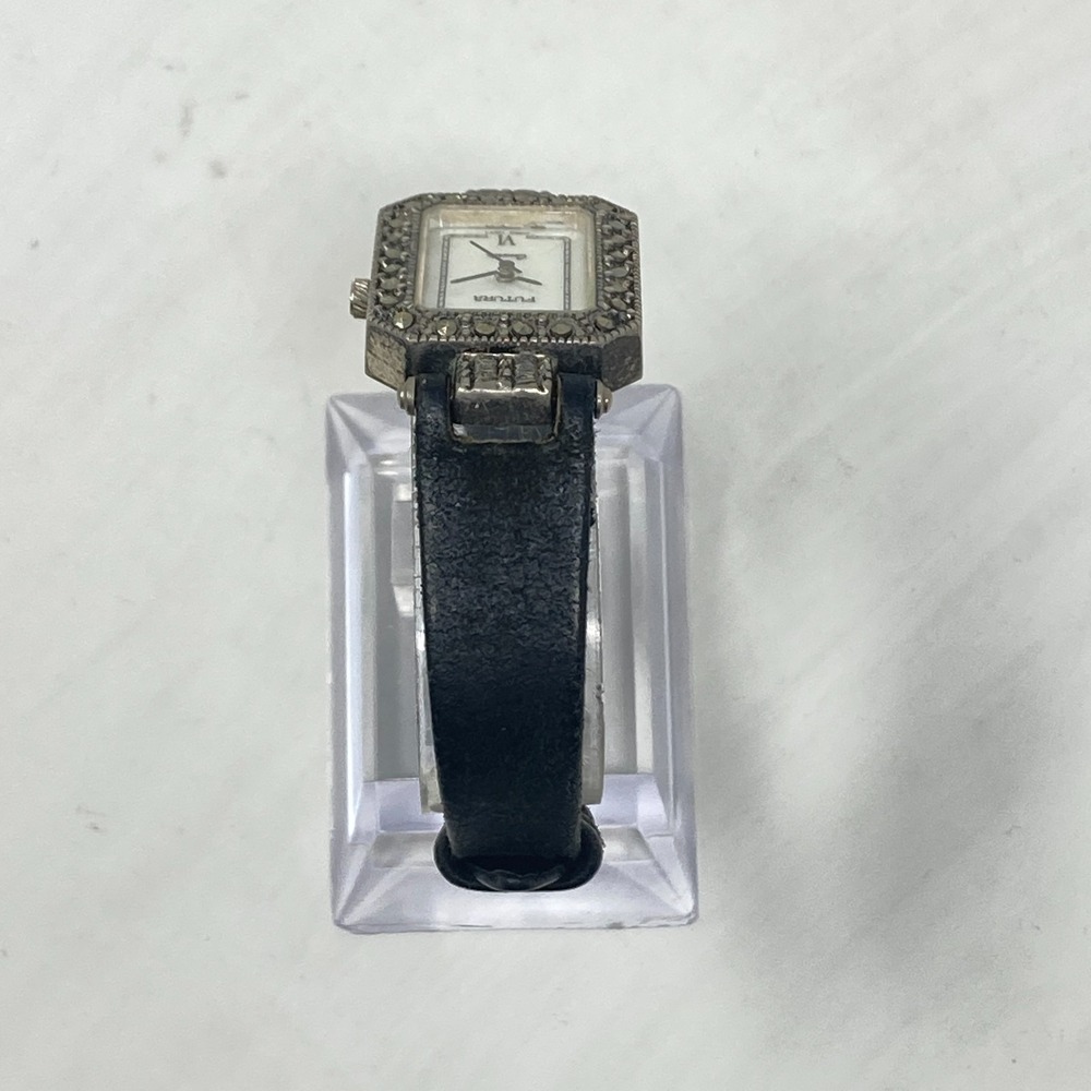 Vintage Futura Marcasite Tank Watch Women 22mm Silver Tone MOP New Battery 7.5" - Picture 8 of 16